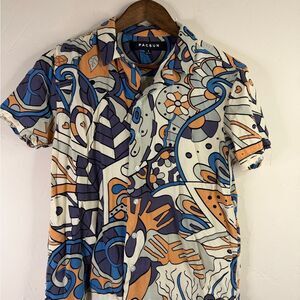 PacSun Men's Abstract Blue and Orange Shirt